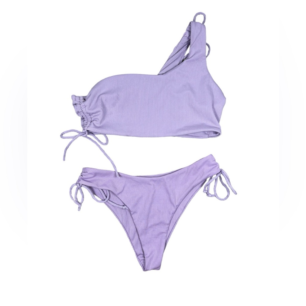 Lavender Ribbed One-Shoulder Bikini - M